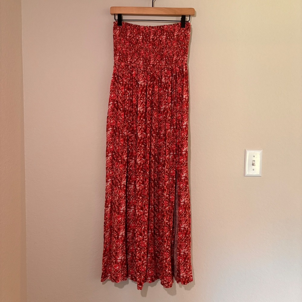 Roan + Ryan Maxi Dress Strapless Smocked L Red‎ Pink Boho Summer Vacation